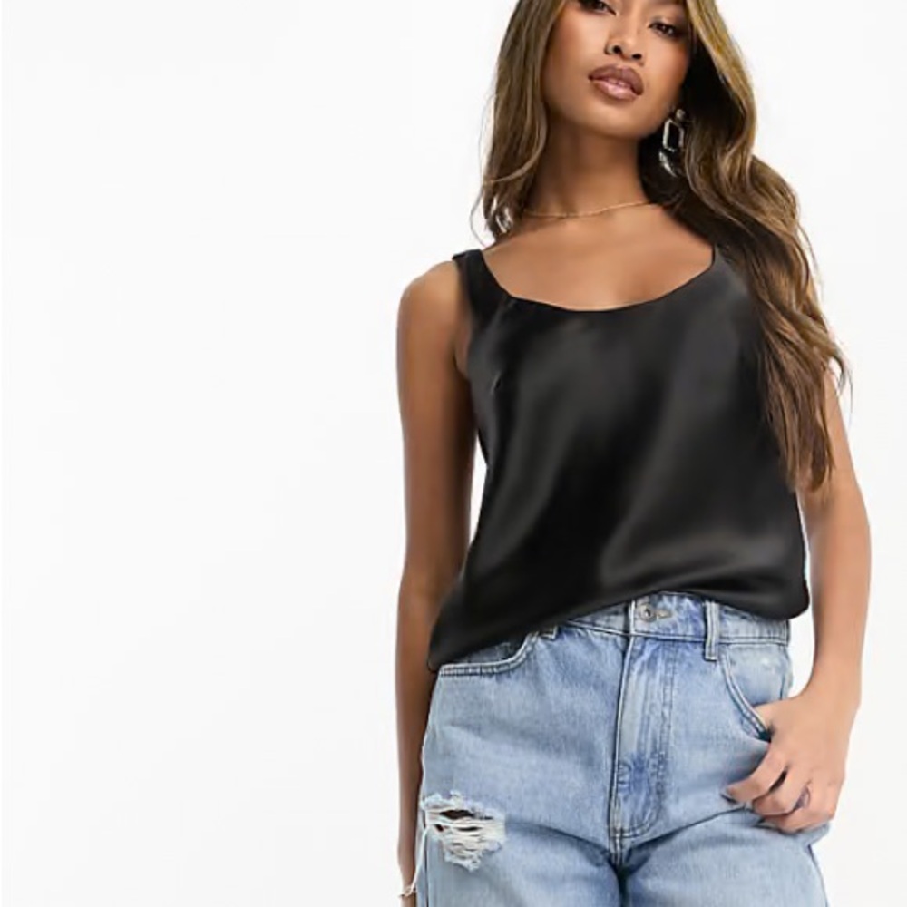 ASOS Black Satin Sleeveless Tank Top